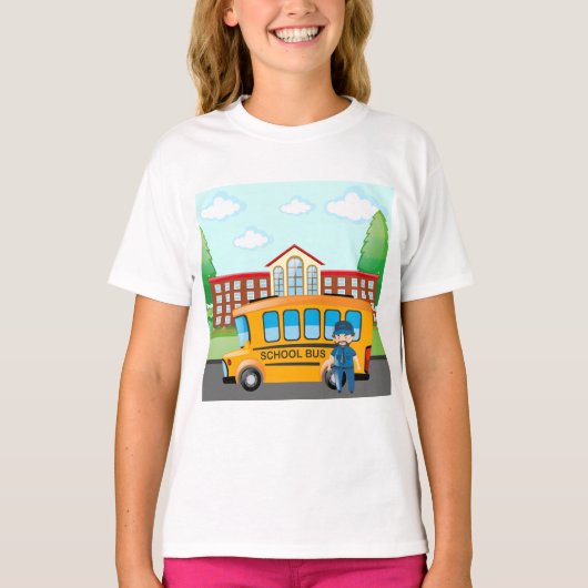 スクールバスとドライバーTシャツ Tシャツ (正面)