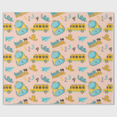 スクールバスとバッグシームレス包装紙 ラッピングペーパー (フラット)