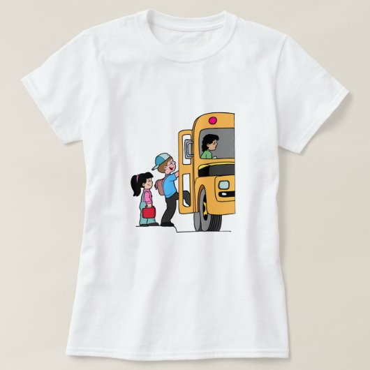 スクールバスに搭乗する子供 Tシャツ (デザイン正面)