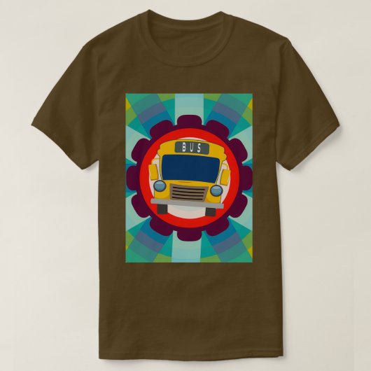 スクールバスのデザインが大好きな男のカラフル子 Tシャツ (デザイン正面)