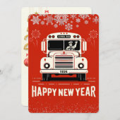 スクールバスのドライバー幸せな新年のカード (正面/裏面)