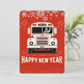 スクールバスのドライバー幸せな新年のカード (スタンド正面)