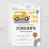 スクールバスのバースデーホイールのバスパーティー 招待状 (正面)