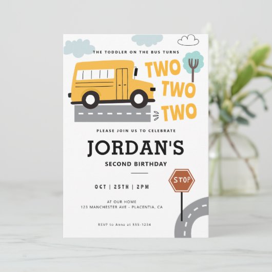 スクールバスのバースデーホイールのバスパーティー 招待状 (スタンド正面)