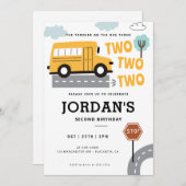 スクールバスのバースデーホイールのバスパーティー 招待状 (正面/裏面)
