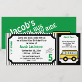 スクールバスの乗車 誕生日 バスチケット 招待状 (正面/裏面)