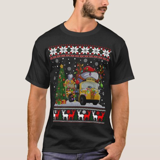 スクールバスの運転手 トナカイ サンタ帽 アグリー・クリスマス Tシャツ (正面)