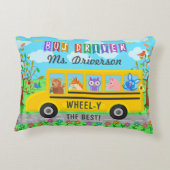 スクールバスの運転者かわいい動物|のパーソナライズな名前 アクセントクッション (裏面)
