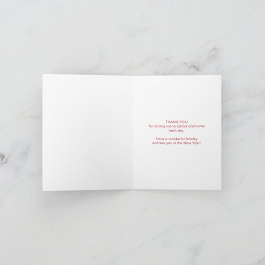 スクールバスの運転者の幸せな休日は感謝していしています サンキューカード (内部)