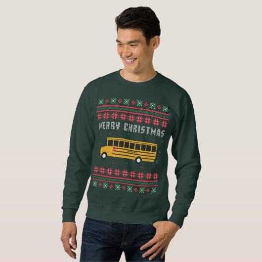 スクールバスの醜いクリスマスセーター スウェットシャツ (正面フル)