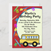 スクールバスアート誕生日 招待状 (正面)