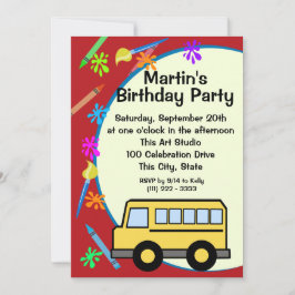 スクールバスアート誕生日 招待状