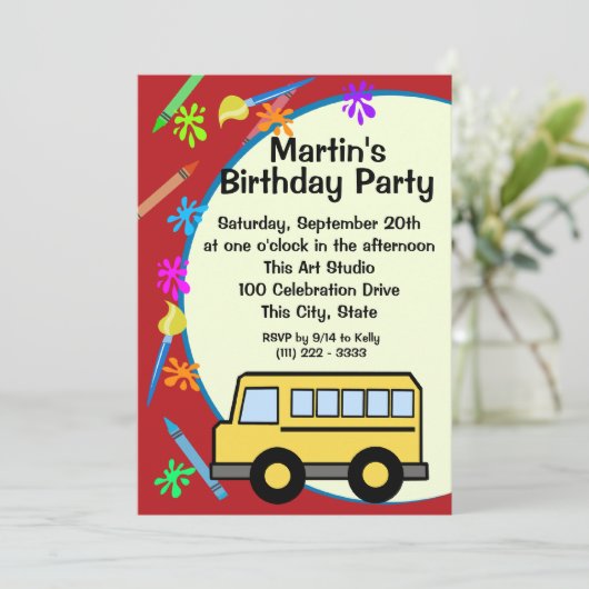 スクールバスアート誕生日 招待状 (スタンド正面)