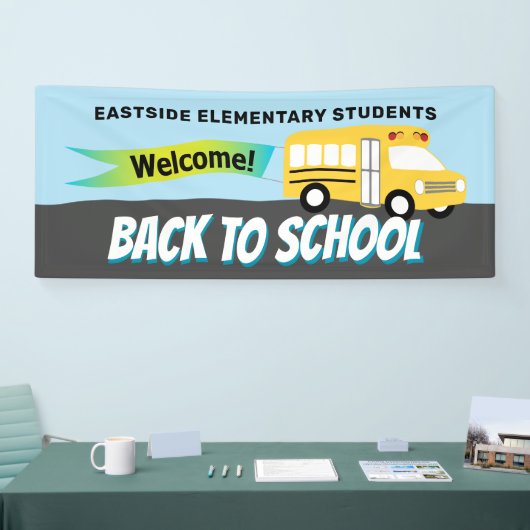 スクールバスウェルカム新学期生徒 横断幕 (トレードショー)