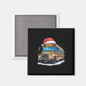 スクールバスクリスマスツリーかわいいサンタハットライトXm マグネット (正面/裏面)