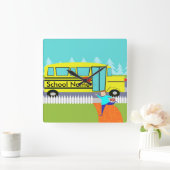 スクールバスクロックをキャッチするカスタマイズ可能 スクエア壁時計 (ホーム)