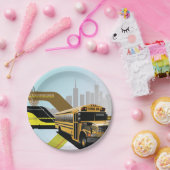 スクールバスシティシーン ペーパープレート (パーティー)