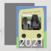 スクールバススクリプトの初日ブラザーシスターカード 招待状 (正面/裏面)