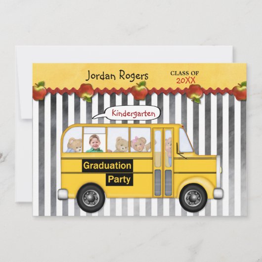 スクールバステディベア写真幼稚園卒業 招待状 (正面)