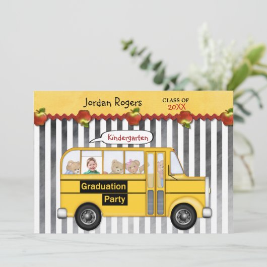 スクールバステディベア写真幼稚園卒業 招待状 (スタンド正面)