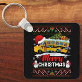 スクールバスドライバメリークリスマスライトクリスマス醜い キーホルダー (正面)