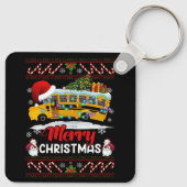 スクールバスドライバメリークリスマスライトクリスマス醜い キーホルダー (裏面)