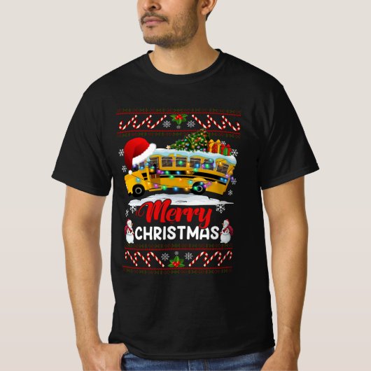 スクールバスドライバメリークリスマスライトクリスマス醜い Tシャツ (正面)