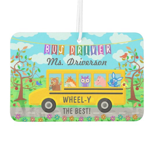 スクールバスドライバーかわいい動物 |名パーソナライズされた前 カーエアーフレッシュナー (裏面)