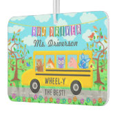 スクールバスドライバーかわいい動物 |名パーソナライズされた前 カーエアーフレッシュナー (左)