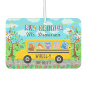 スクールバスドライバーかわいい動物 |名パーソナライズされた前 カーエアーフレッシュナー (正面)