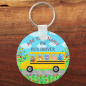 スクールバスドライバーかわいい動物 |名パーソナライズされた前 キーホルダー (正面)