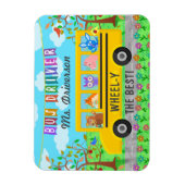 スクールバスドライバーかわいい動物 |名パーソナライズされた前 マグネット (縦)