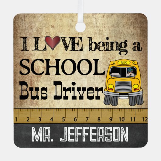スクールバスドライバーになるのが大好き |ヴィンテージ メタルオーナメント (正面)