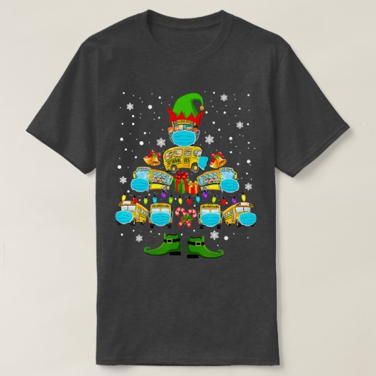 スクールバスドライバーのクリスマスツリーおもしろい Tシャツ (デザイン正面)