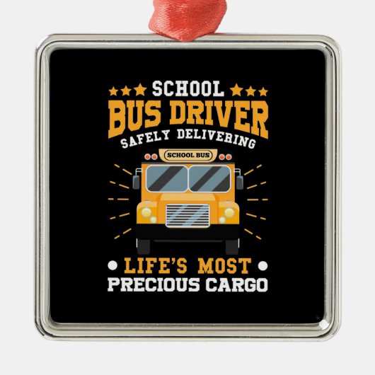 スクールバスドライバーの安全配送 メタルオーナメント (正面)