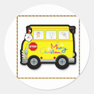 スクールバスドライバークリスマスステッカー ラウンドシール