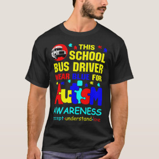 スクールバスドライバー衣服ブルー自閉症意識 Tシャツ