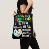 スクールバスモニターのハンズフル表示ハート トートバッグ (クローズアップ)