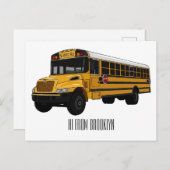 スクールバス漫画イラストレーション ポストカード (正面/裏面)