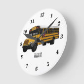 スクールバス漫画イラストレーション ラウンド壁時計 (傾斜)