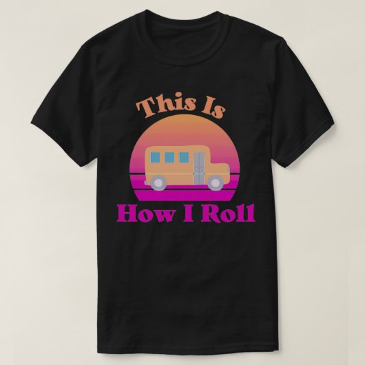 スクールバス私はオレンジ転がと紫の方法である Tシャツ (デザイン正面)