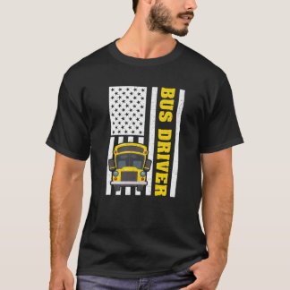 スクールバス運転レトロアメリカ国旗バス運転手4 Tシャツ