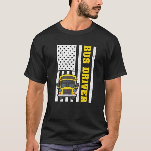 スクールバス運転レトロアメリカ国旗バス運転手4 Tシャツ (正面)