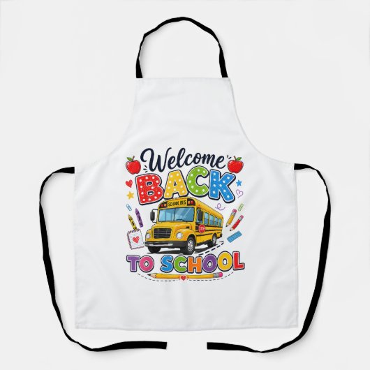 スクールバス運転手のTシャツにようこそ 新学期の始まり エプロン (正面)