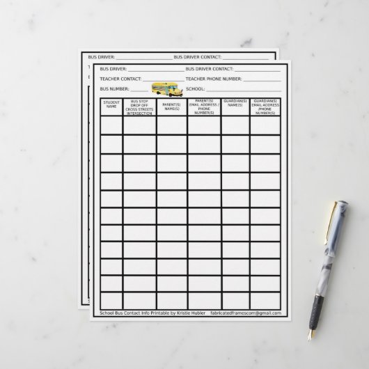 スクールバス運転手 生徒リスト 連絡先 書類 (正面/裏面インサイチュ)