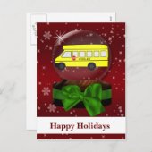 スクールバス雪のグローブ企業のホリデー シーズンポストカード (正面/裏面)