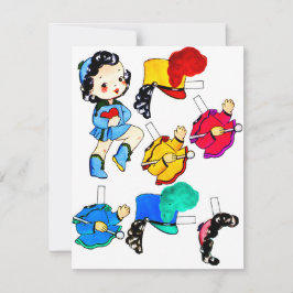 スクールバンドガールヴィンテージ紙人形カットアウト カード