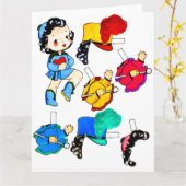 スクールバンドガール紙ドール切り出し挨拶 カード (黄色い花)