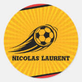 スクールフットボールパーソナライズされたイエロースティッカー ラウンドシール (正面)