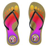 スクールブックや金ゴールドを抱えたピンクと白のフクロウ ビーチサンダル (ソール)